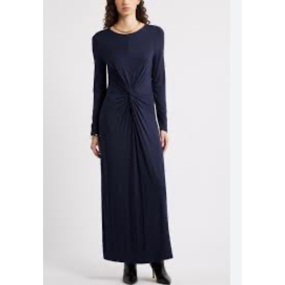 Nordstrom Maxi Dress Womens M Navy Excellent Front Draped Twist Front Dress